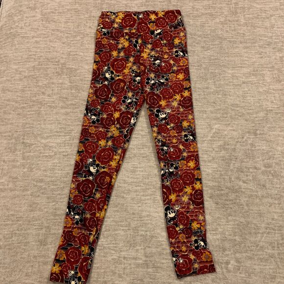 LuLaRoe Disney Mickey Mouse Floral Roses Leggings Red Orange‎ One Size OS - Picture 1 of 7